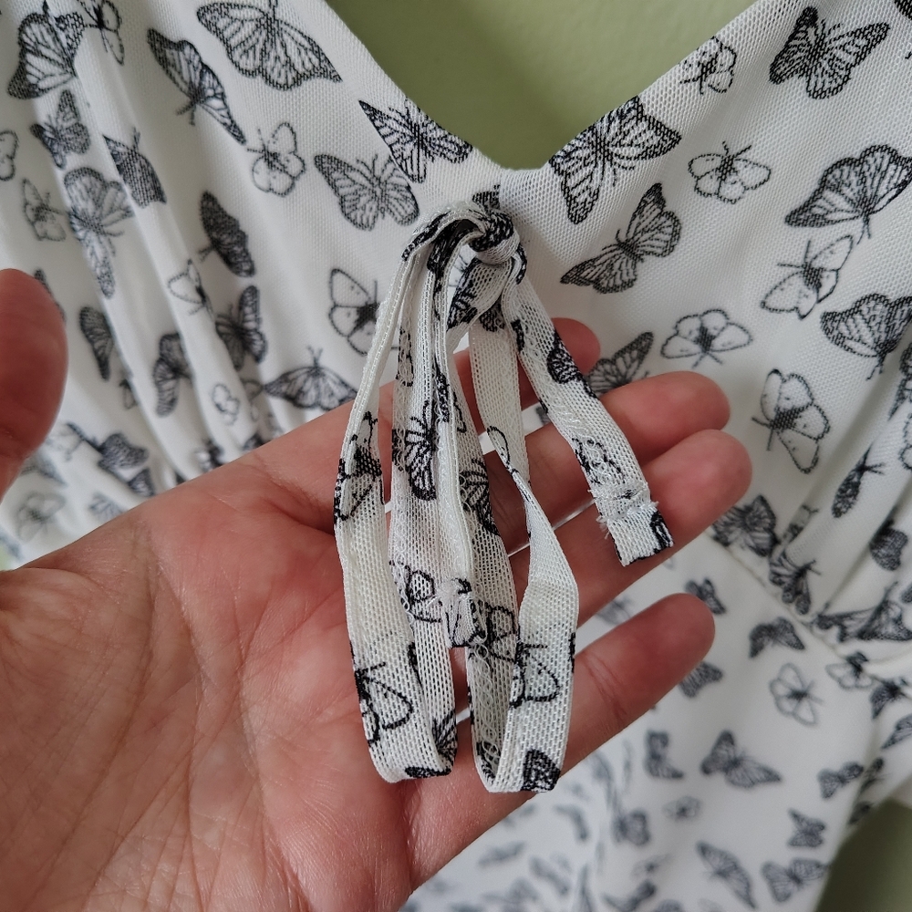 *NWT* No Comment Women's XL White Spaghetti Strap Butterfly Print Lined Dress - Picture 4 of 15